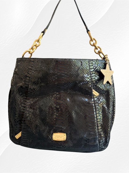 Michael Kors Handbags - Michael Kors Black Snakeskin-Effect Shoulder Bag with Gold Hardware